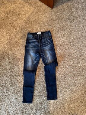 Buckle Women's Dark Blue Skinny Jeans - Faded Whisker Detail
